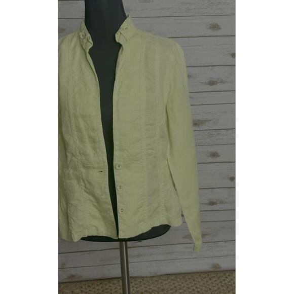 Chico's green linen mandarin collar long sleeve peplum jacket Size 0.5/Small/6 - Picture 4 of 10
